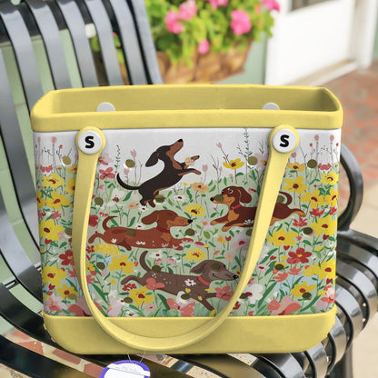 Shineful Beach Bag Dachshund In Flower Garden