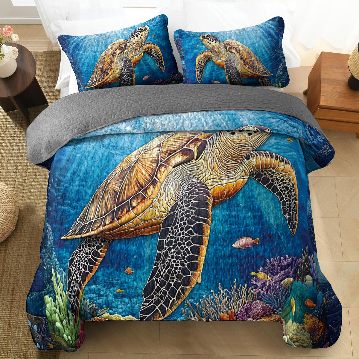 Shineful All Season Quilt 3-Piece Set Serenity Reef Sea Turtle