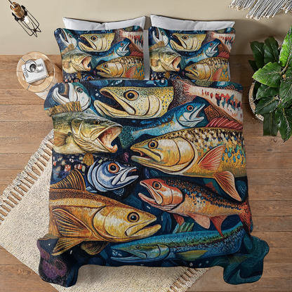 Shineful All Season Quilt 3-Piece Set Colorful Fishes