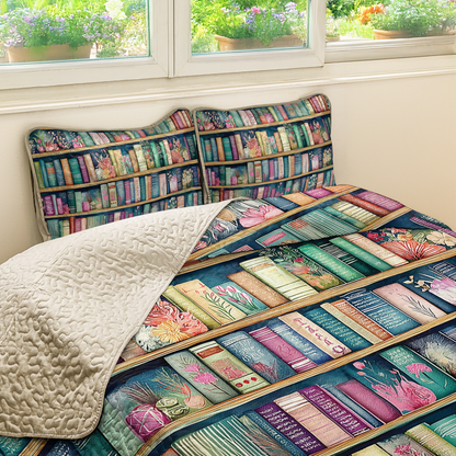 Shineful All Season Quilt 3-Piece Set Botanical Blooming Bookshelves