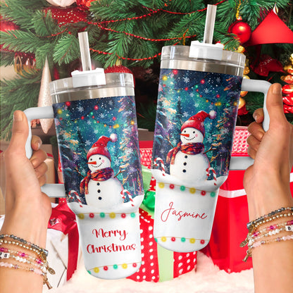 Shineful Tumbler Personalized Snowman Under Christmas Light