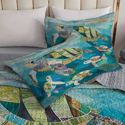 Shineful All Season Quilt 3-Piece Set Oceanic Turtle Family