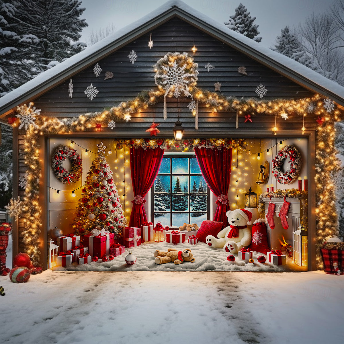 Shineful Garage Door Banner Decoration - Christmas Memories By The Hearth