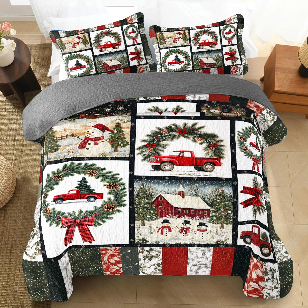 Shineful All Season Quilt 3-Piece Set Christmas Festive Red Truck
