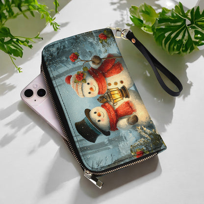 Shineful Leather Clutch Purse With Wristlet Strap Handle Snow Couple