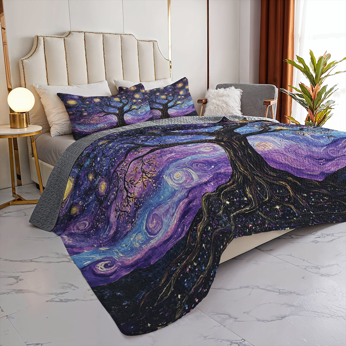 Shineful All Season Quilt 3-Piece Set Starry Night Tree Of Life