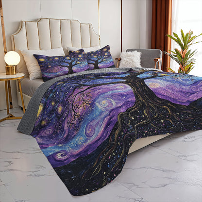 Shineful All Season Quilt 3-Piece Set Starry Night Tree Of Life