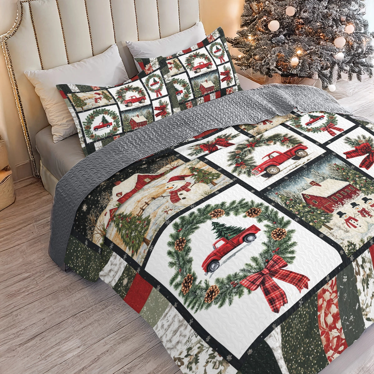 Shineful All Season Quilt 3-Piece Set Christmas Festive Red Truck