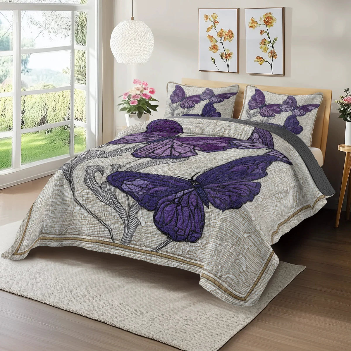 Shineful Quilt 3-Piece Set Violet Sketch of Serenity