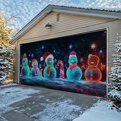 Shineful Garage Door Banner Decoration Snowy Night Snowmen