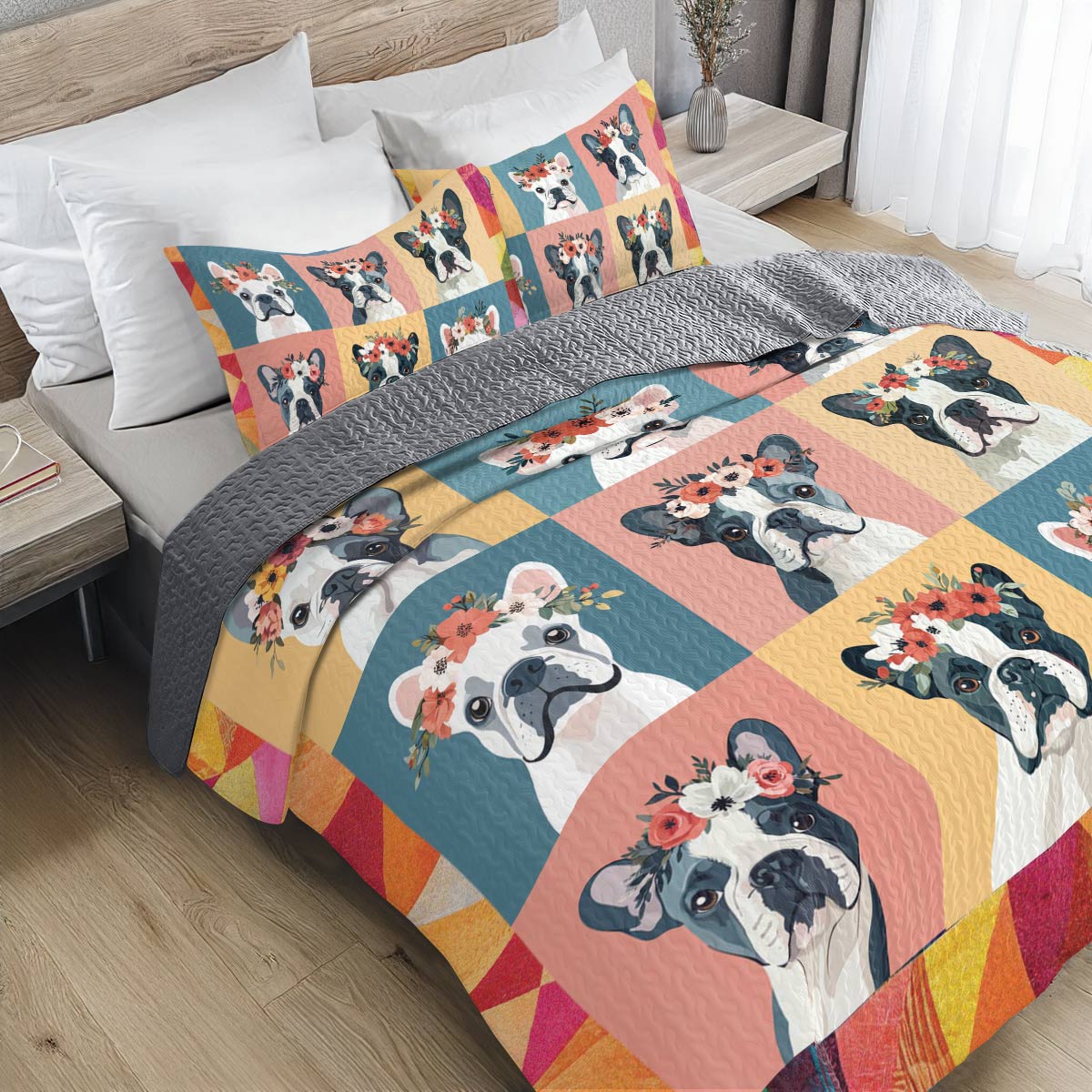 Shineful All Season Quilt 3-Piece Set Floral Frenchie