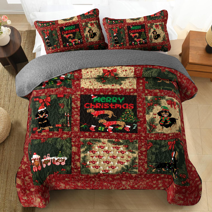 Shineful All Season Quilt 3-Piece Set - Yuletide Dachshund