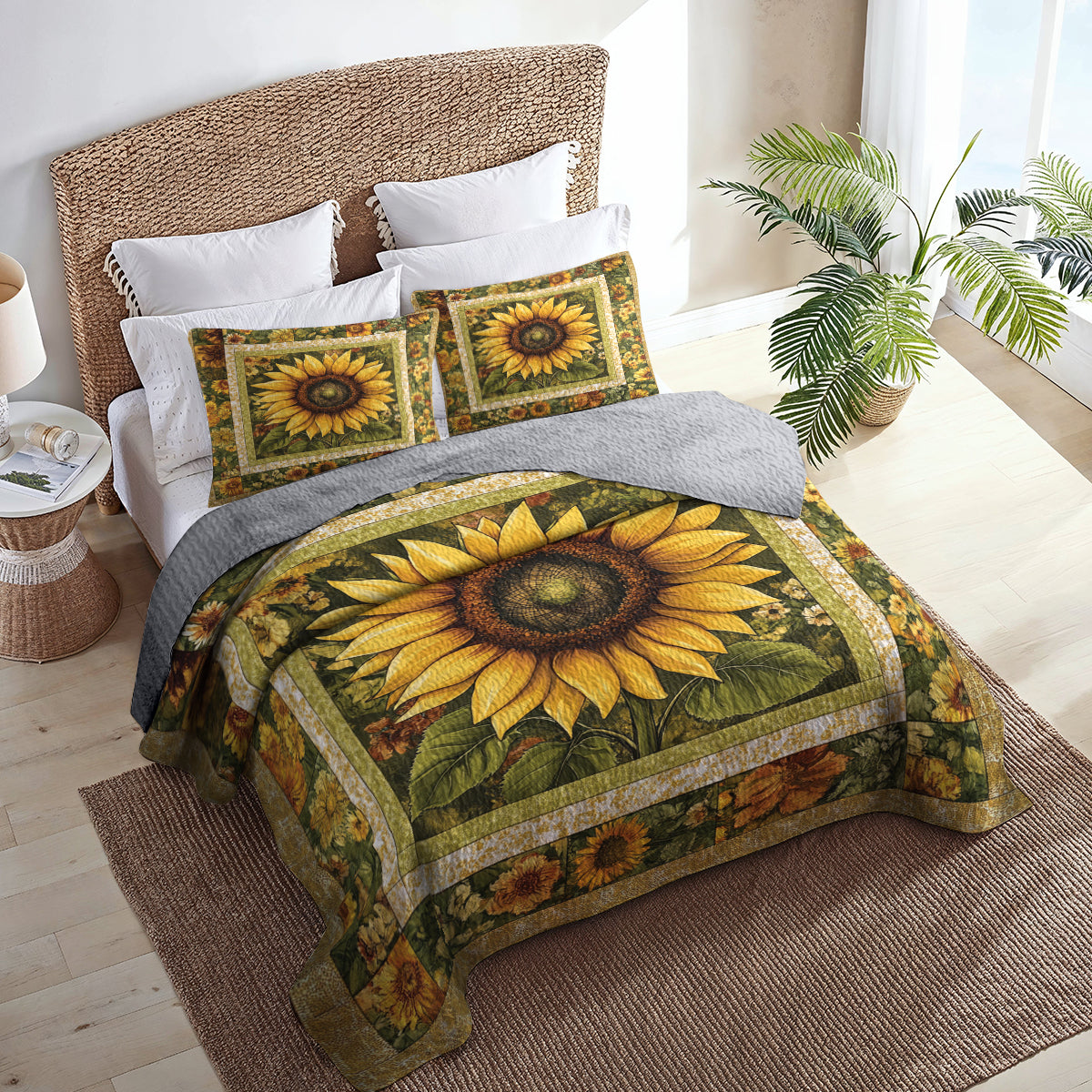 Shineful All Season Quilt 3-Piece Set Golden Sunflower Bloom