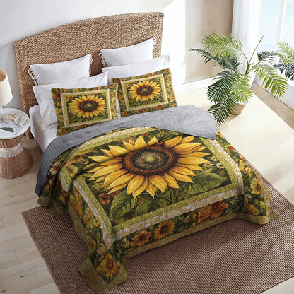 Shineful All Season Quilt 3-Piece Set Golden Sunflower Bloom
