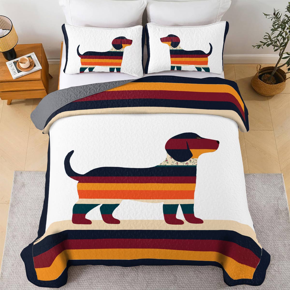 Shineful All Season Quilt 3-Piece Set Striped Dachshund