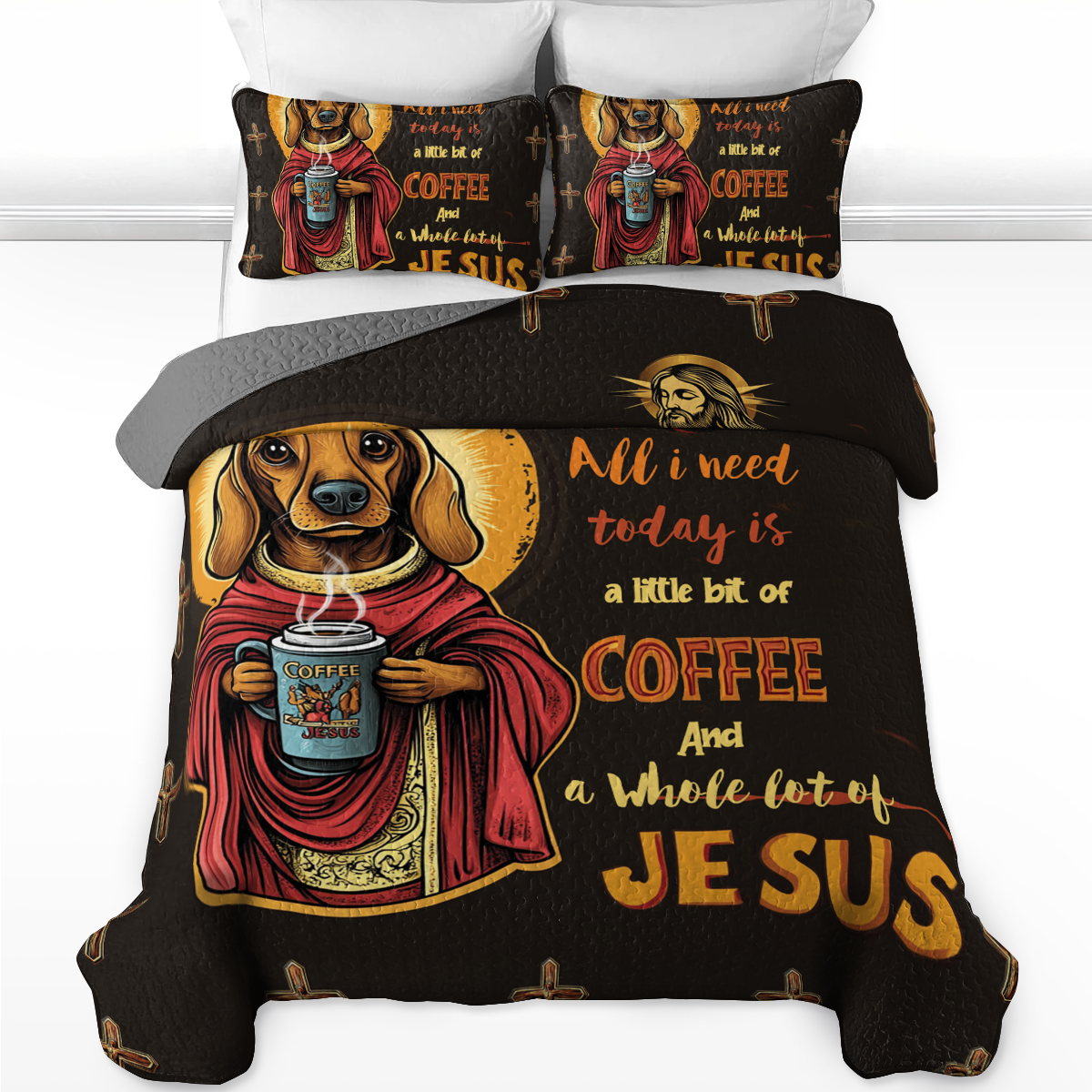 Shineful All Season Quilt 3-Piece Set - Dachshund Deity