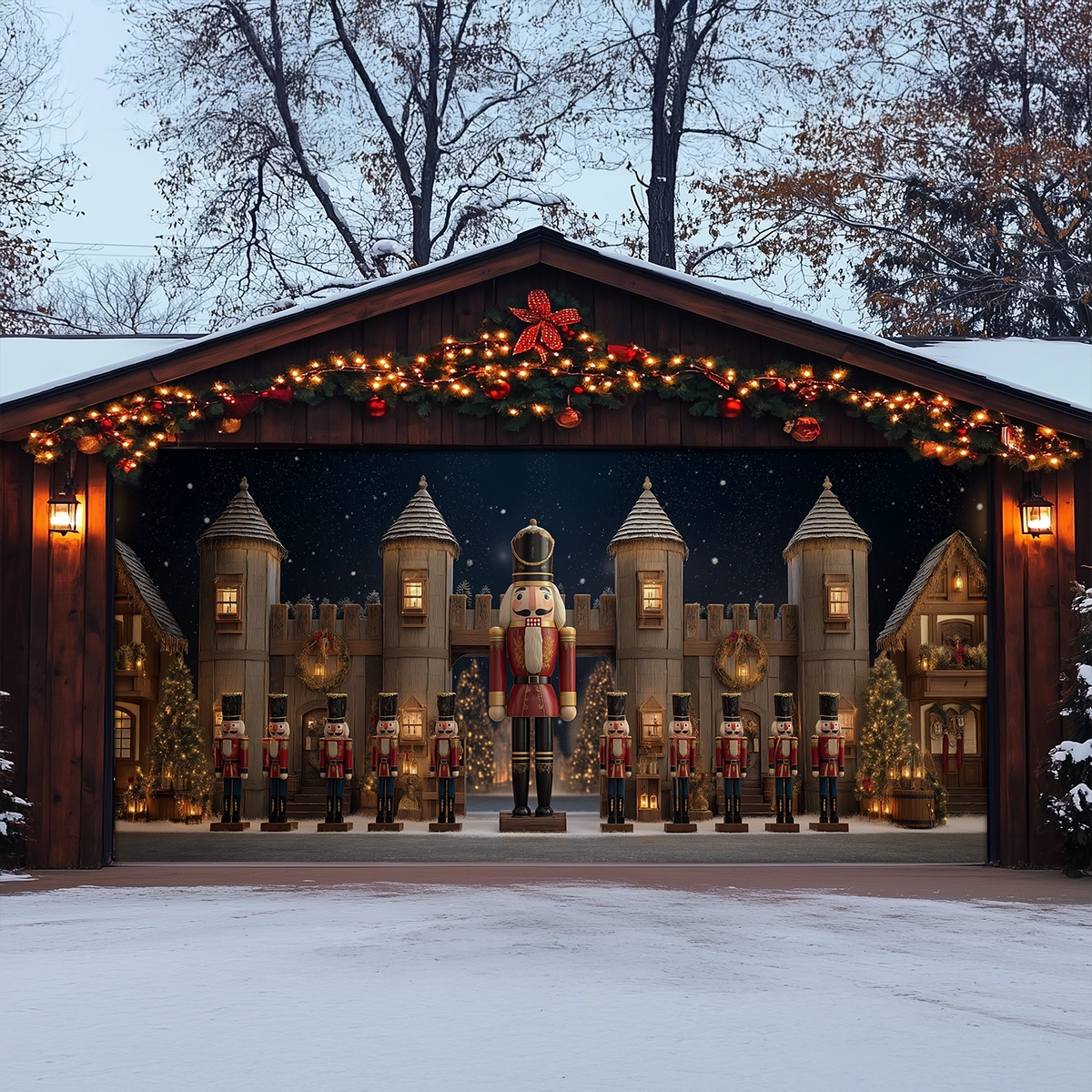 Shineful Garage Door Banner Decoration Nutcracker Castle Guard Christmas