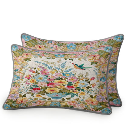 Shineful All Season Quilt 3-Piece Set Romantic Blossom Hummingbird