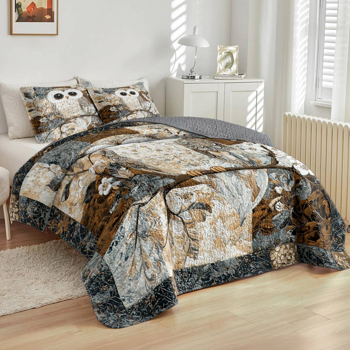 Shineful All Season Quilt 3-Piece Set Cute Owl Lovely