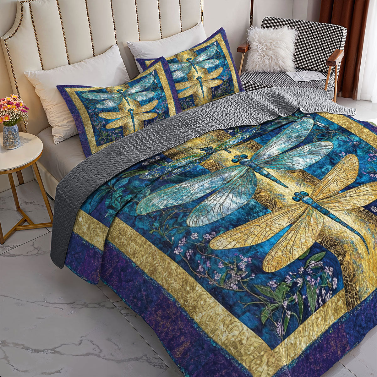 Shineful All Season Quilt 3-Piece Set Beautiful Dragonfly