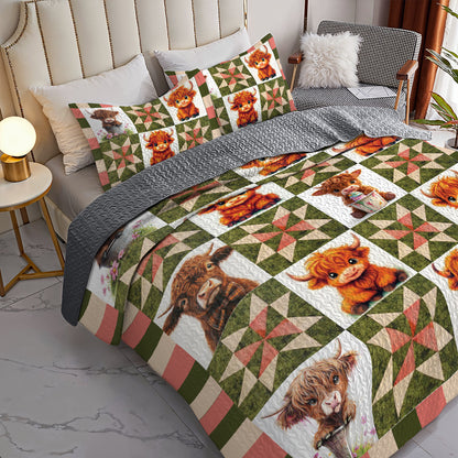 Shineful All Season Quilt 3-Piece Set Cute Highland Cow