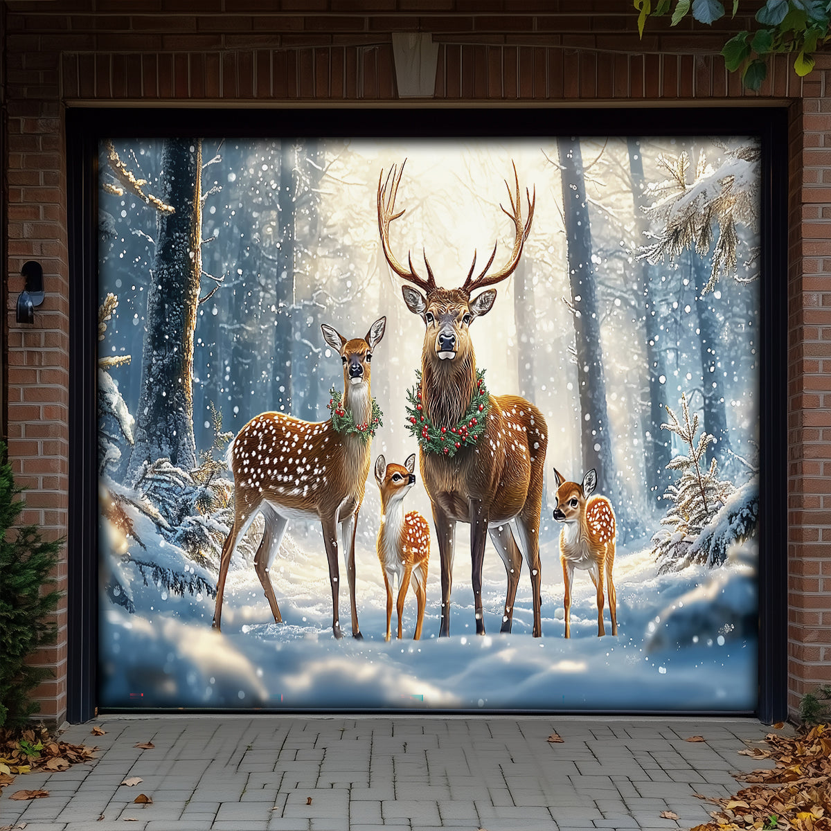Shineful Garage Door Banner Decoration Reindeer Family