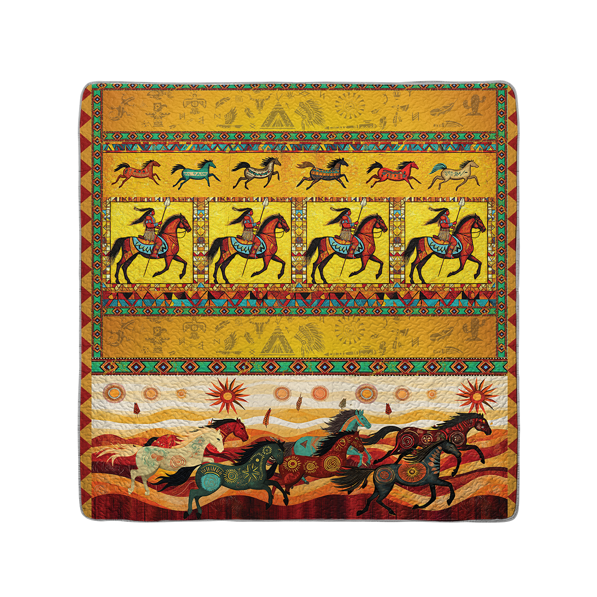 Shineful All Season Quilt 3-Piece Set Native America Warrior