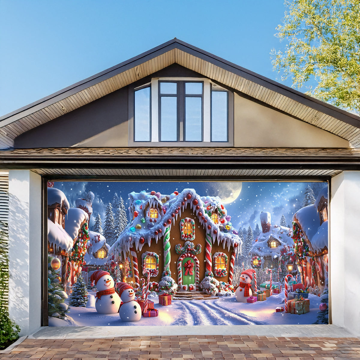 Shineful Garage Door Banner Decoration - Enchanted Gingerbread Village