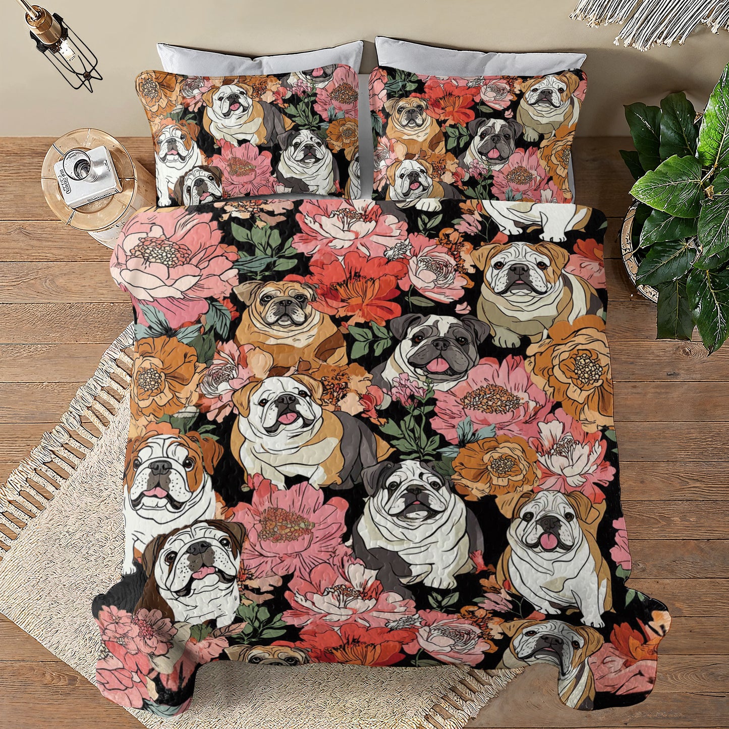 Shineful All Season Quilt 3-Piece Set Blooming Bulldogs