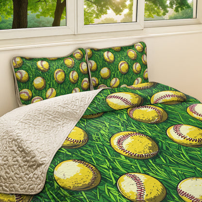 Shineful All Season Quilt 3-Piece Set Old-School Softball