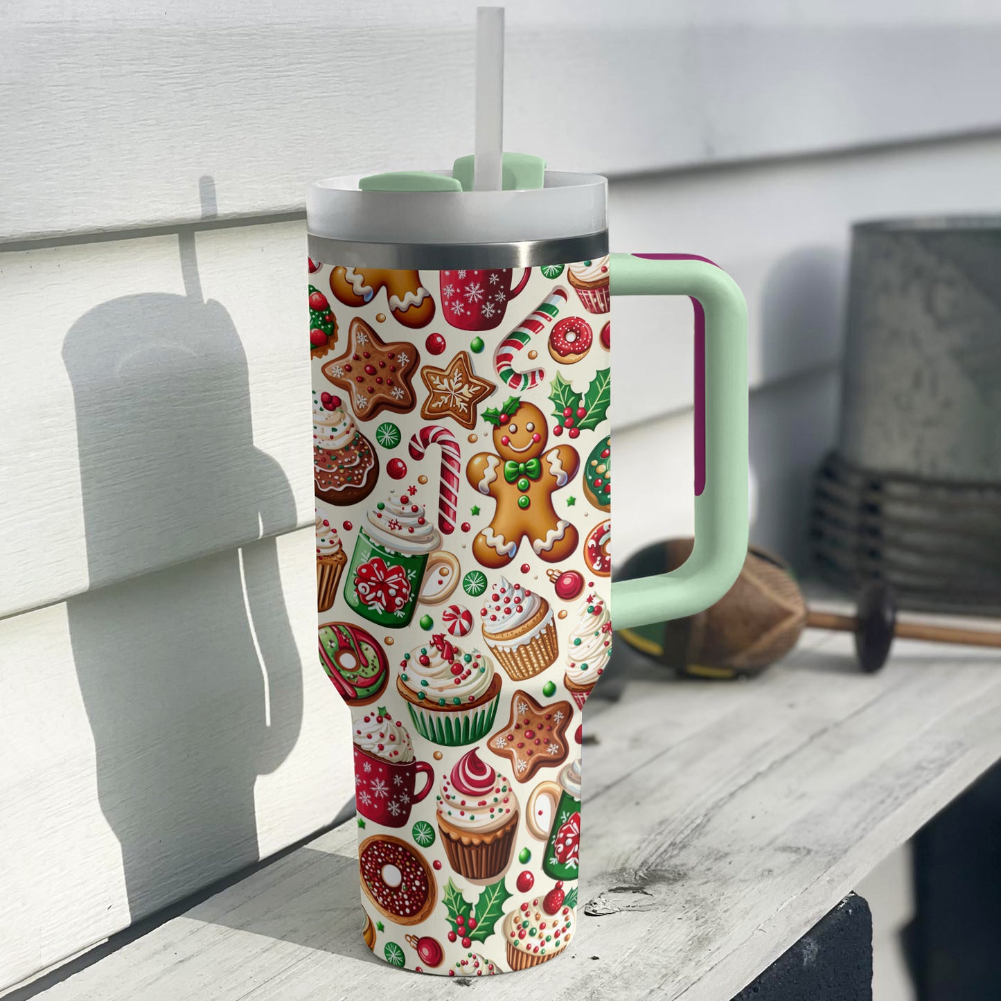 Shineful Tumbler Festive Christmas Gingerbread Pattern