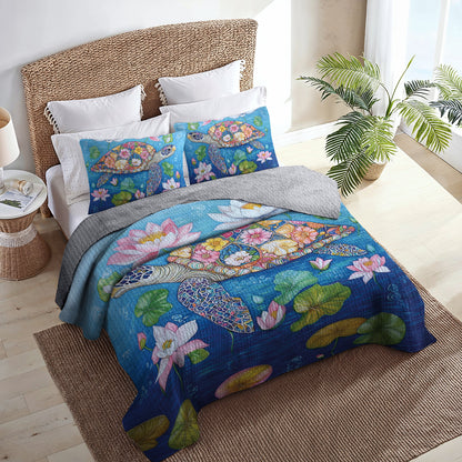 Shineful All Season Quilt 3-Piece Set Floral Turtle