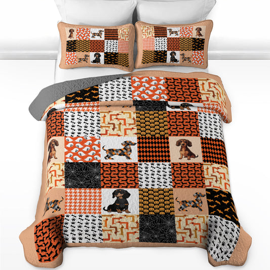 Shineful All Season Quilt 3-Piece Set - Cute Dachshund Happy With Halloween