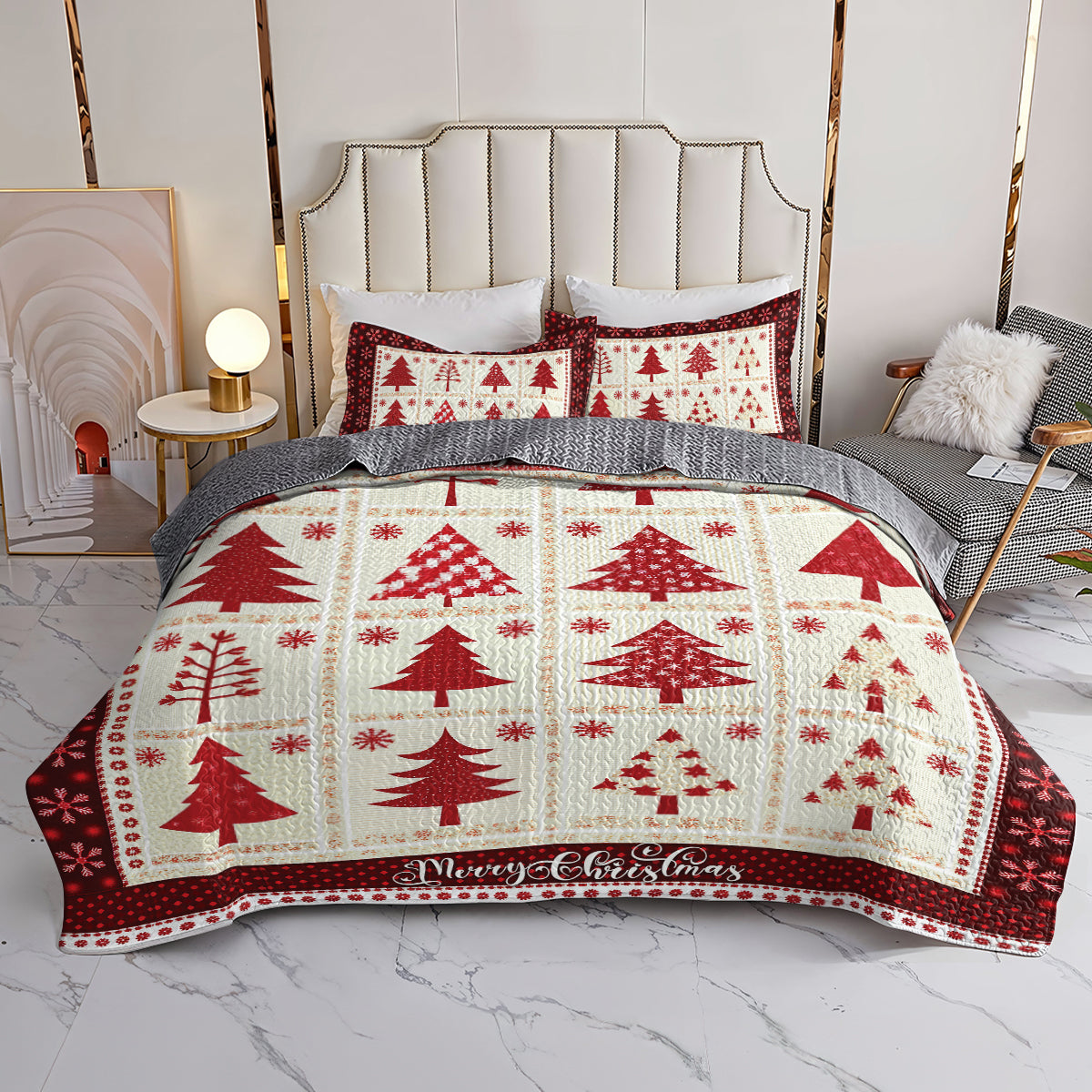 Shineful All Season Quilt 3-Piece Set - Merry Christmas Tree Patchwork