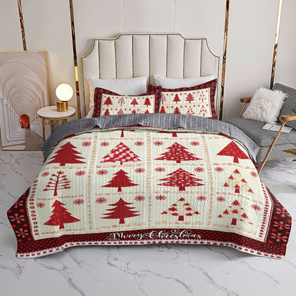 Shineful All Season Quilt 3-Piece Set - Merry Christmas Tree Patchwork