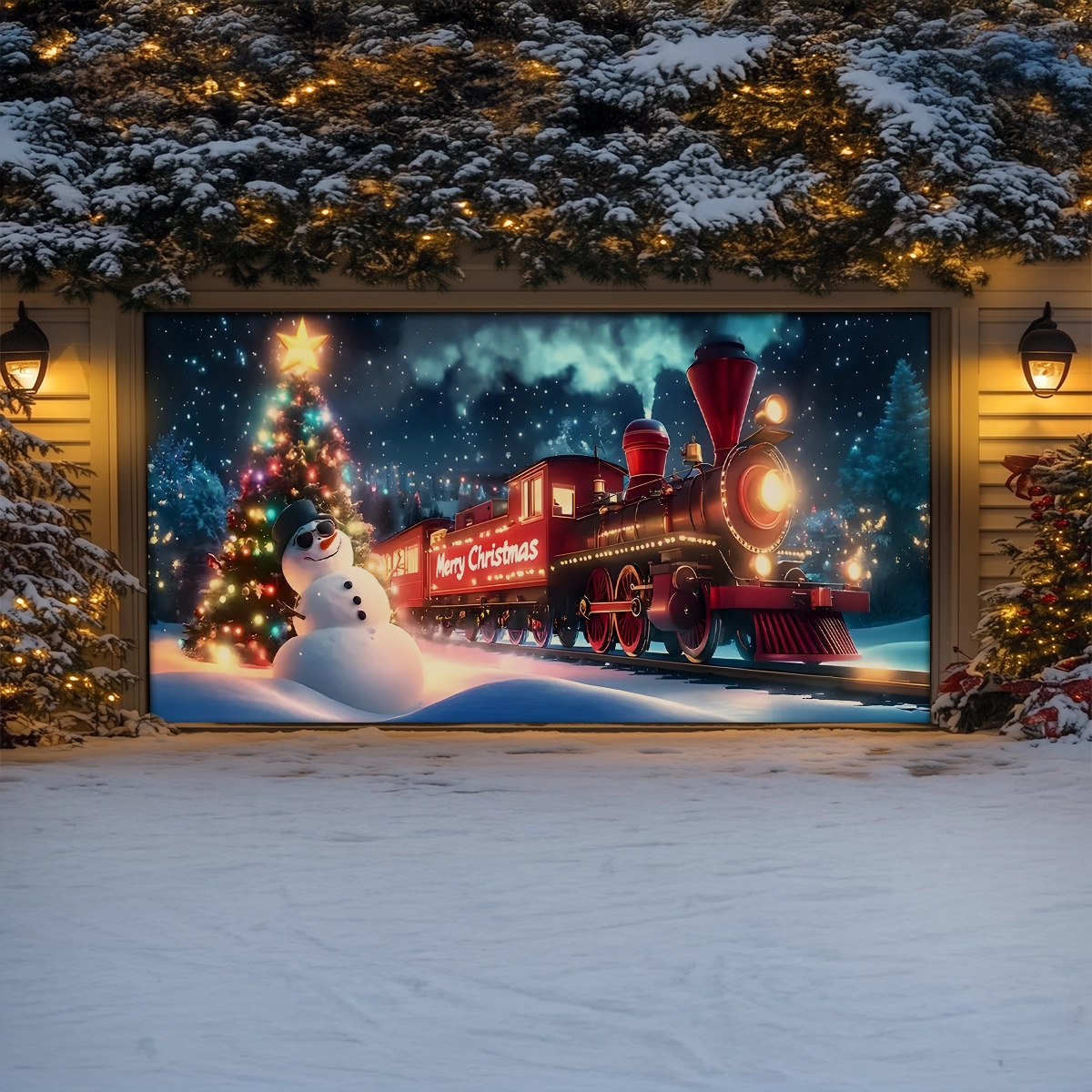 Shineful Garage Door Banner Decoration Holiday Train of Lights