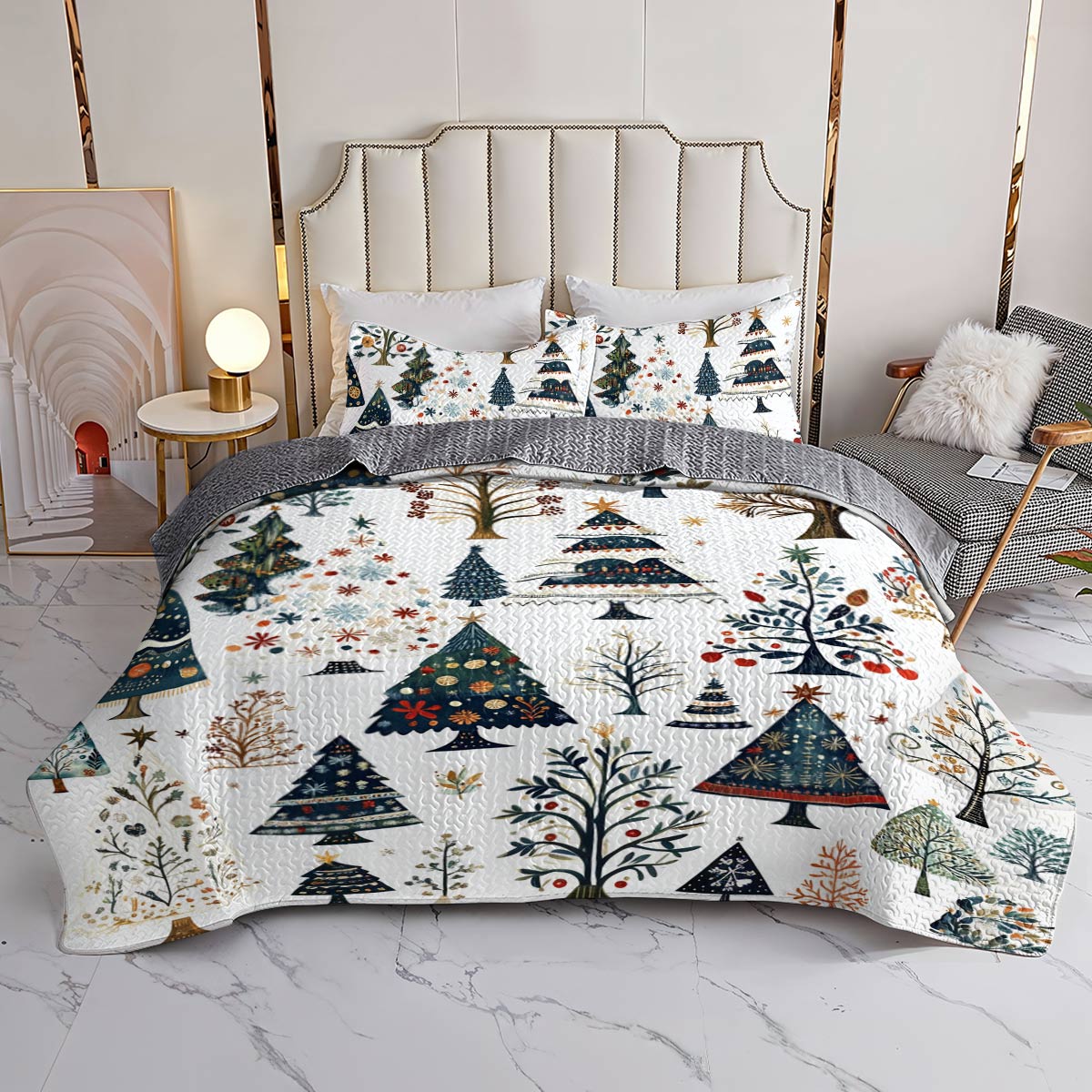 Shineful All Season Quilt 3-Piece Set Gentle Christmas Tree