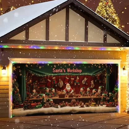 Shineful Garage Door Banner Decoration Santa Workshop