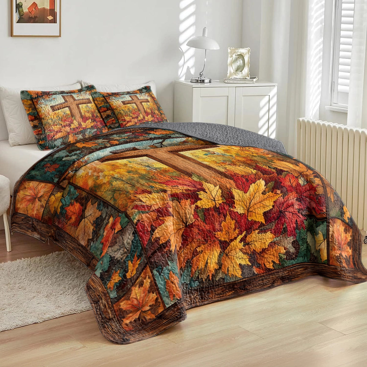 Shineful All Season Quilt 3-Piece Set - Autumn Glory Cross