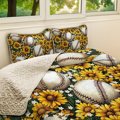 Shineful All Season Quilt 3-Piece Set Summertime Baseball