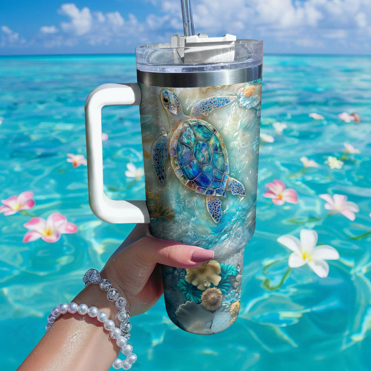 Shineful Glossy Tumbler - Azure Haven Sea Turtle