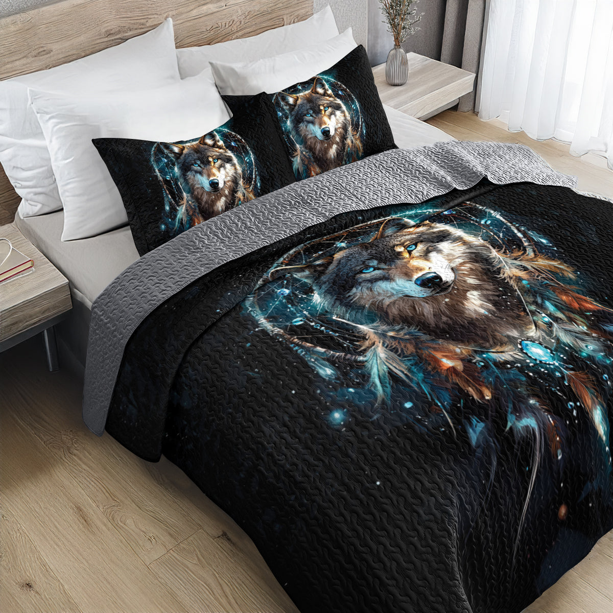 Shineful All Season Quilt 3-Piece Set Wolf Dreamcatcher