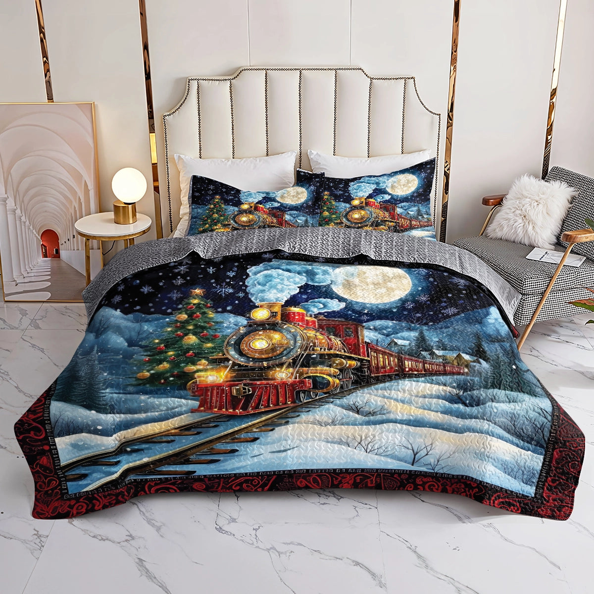 Shineful All Season Quilt 3-Piece Set Christmas Express Train