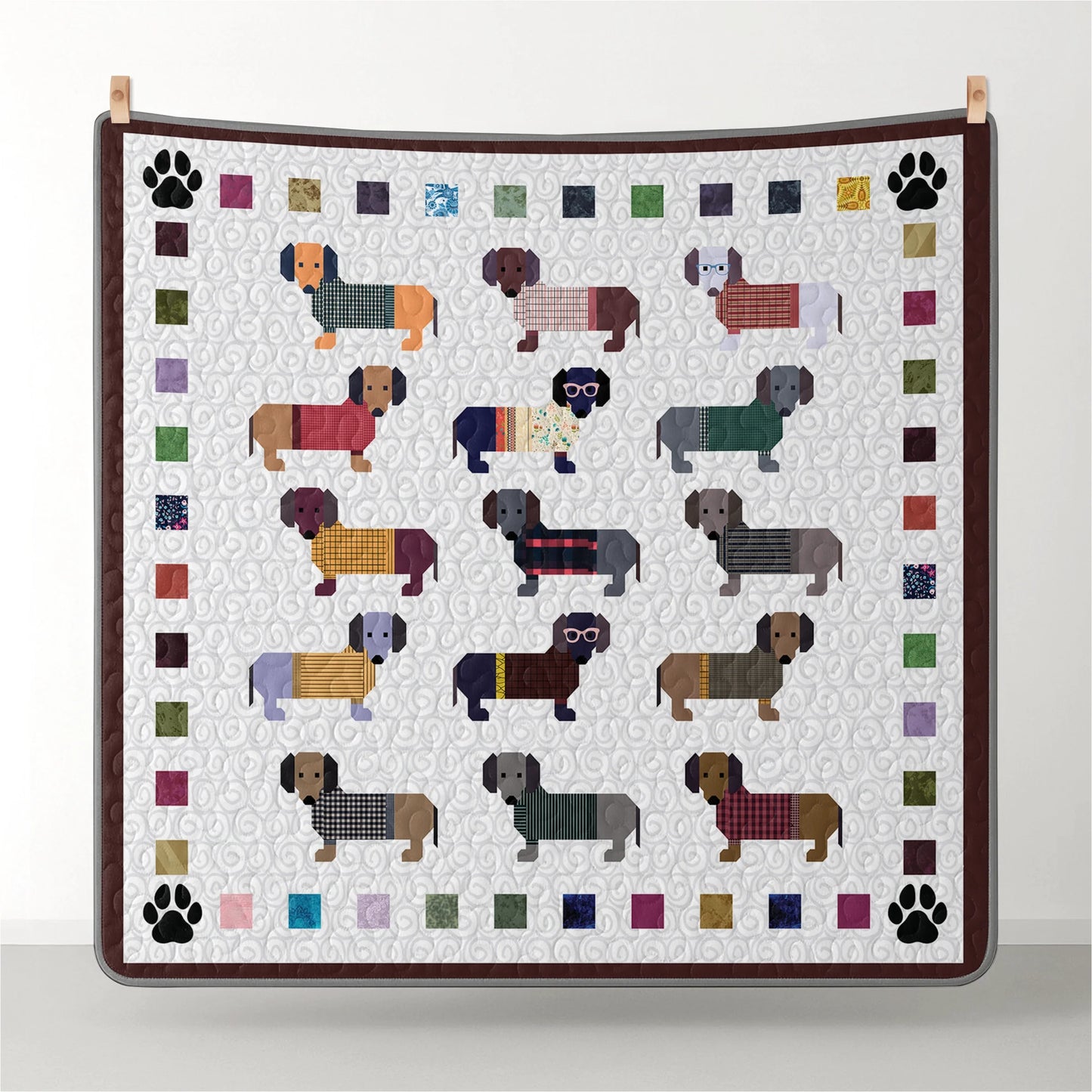 Shineful Quilt 3-Piece Set Dachshund Paws and Patches