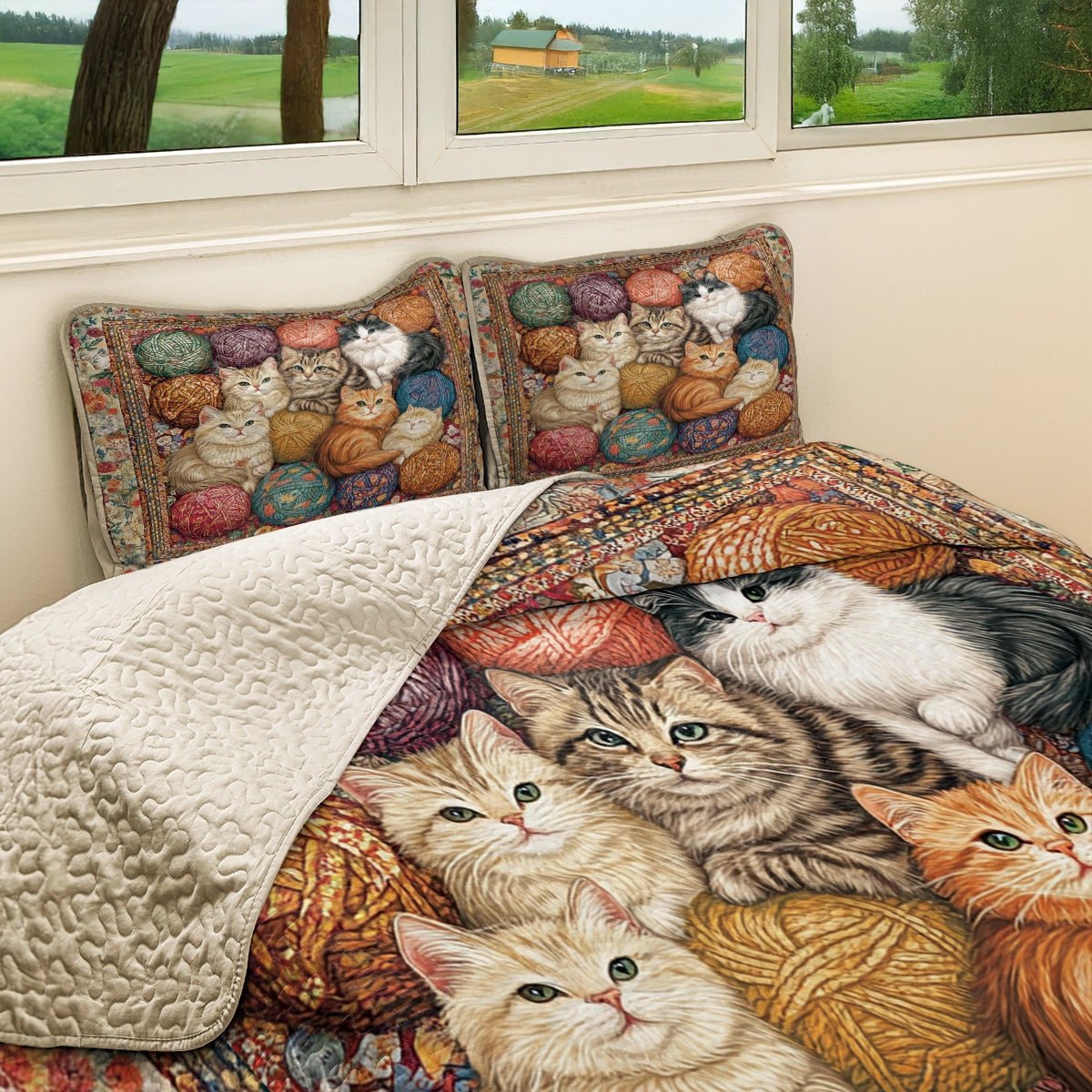 Shineful All Season Quilt 3-Piece Set - Purrfect Yarn Cat