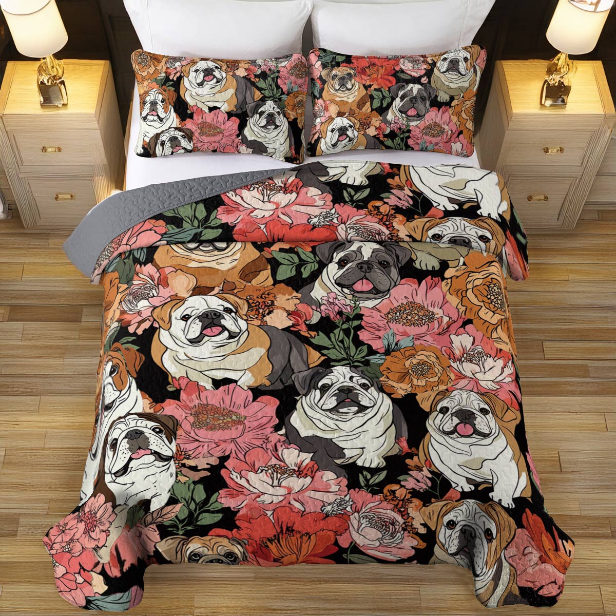 Shineful All Season Quilt 3-Piece Set Blooming Bulldogs