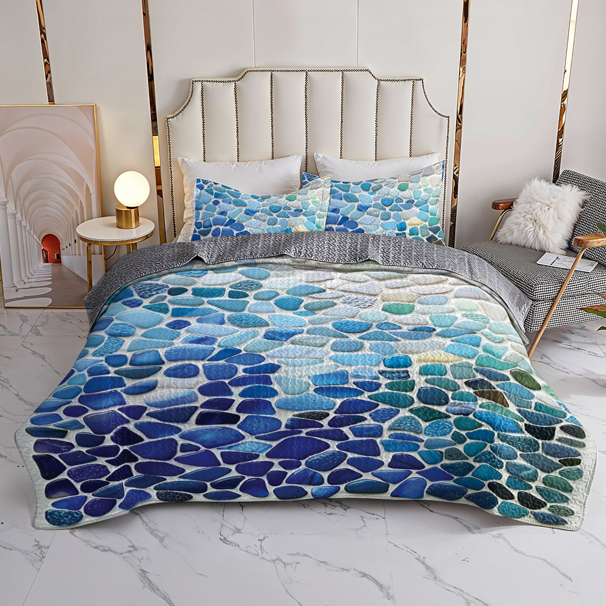Shineful All Season Quilt 3-Piece Set Ocean Pebbles