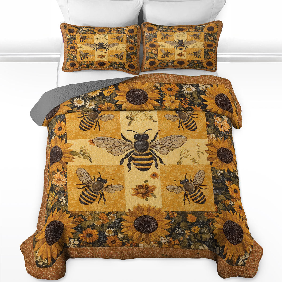 Shineful All Season Quilt 3-Piece Set Bee Sunflowers