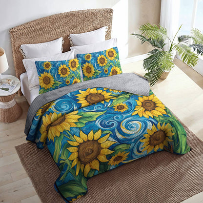 Shineful All Season Quilt 3-Piece Set - Sunflower Whirlwind Of Sunshine
