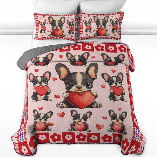 Shineful All Season Quilt 3-Piece Set - Puppy Love French Bulldog